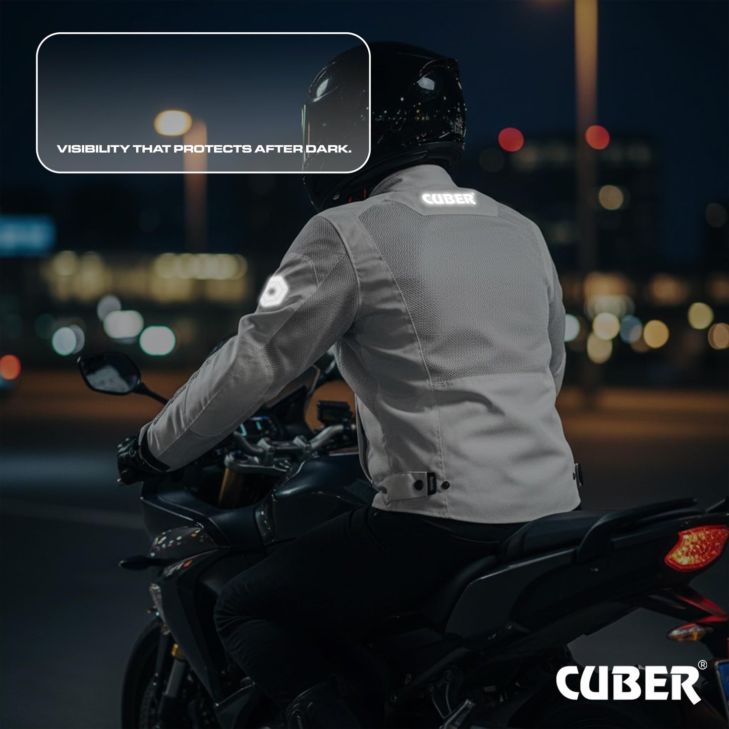 CUBER HI VIS BREATHABLE MESH MOTORCYCLE JACKET RIDING MENS CE ARMOR BIKERS RACING GEAR, DUAL SPORTS PROTECTIVE (WHITE, LARGE)