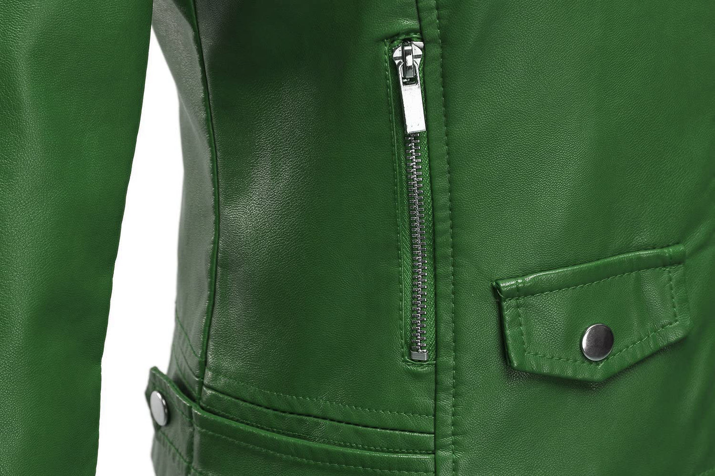Tanming Women's Faux Leather Moto Biker Short Coat Jacket (Green-M)