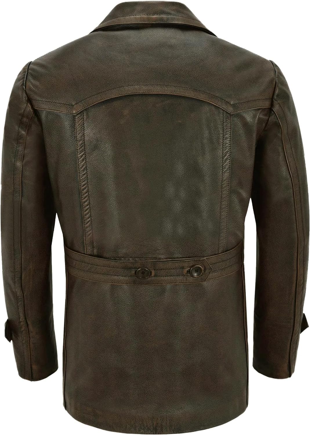Men's Kriegsmarine German Ww2 Dr Who Reefer Hide Leather Jacket Coat Four Button Leather Car Coat - Pea Coat for Mens (US, Alpha, XX-Large, Regular, Regular, Distressed Brown)