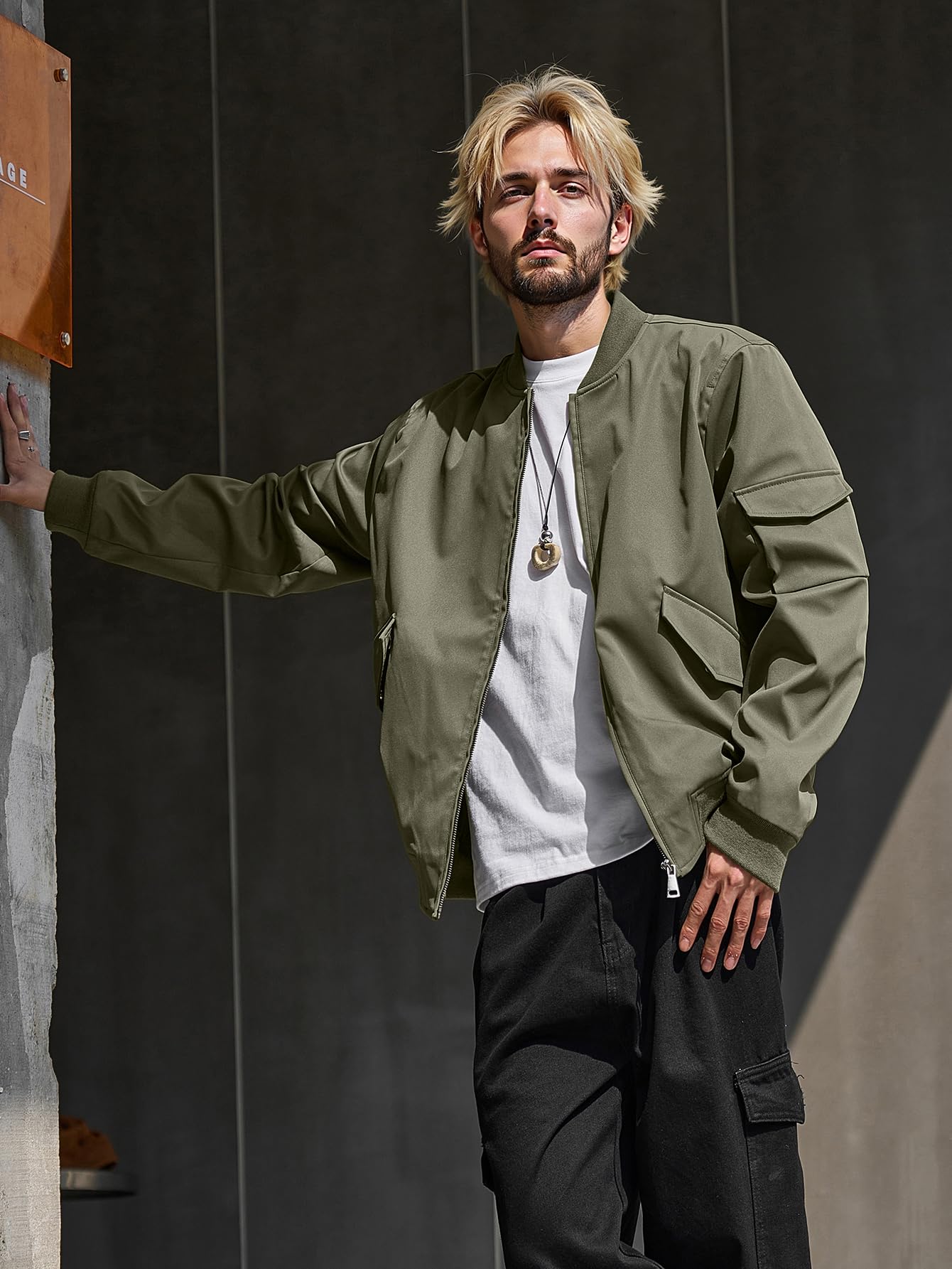 Bellivera Men's Casual Relaxed Fit Windproof Bomber Jacket Green XL
