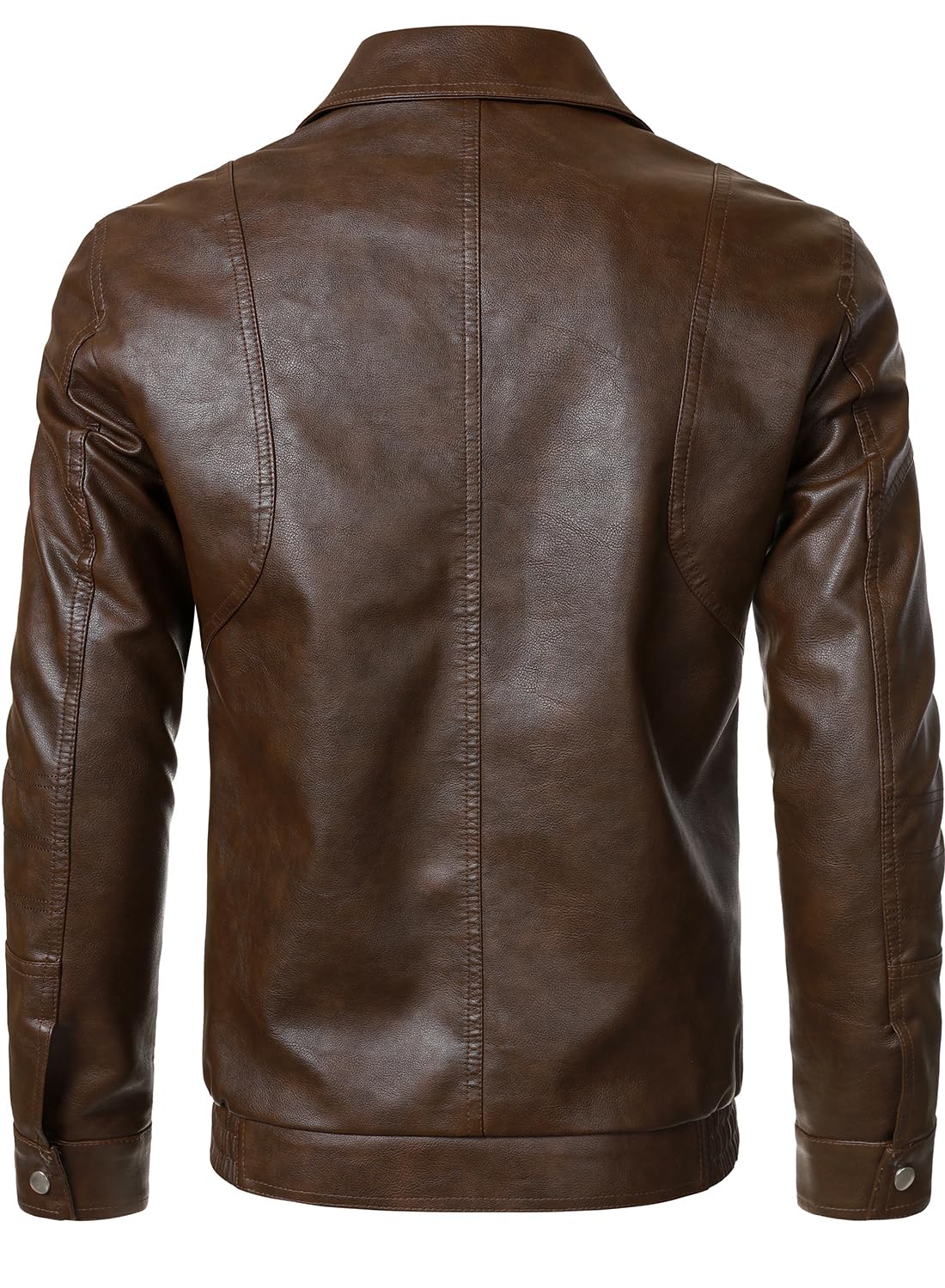 HOOD CREW Men’s Faux Leather Jacket Biker Coats Stylish Leather Bomber Jacket for Men Coffee M
