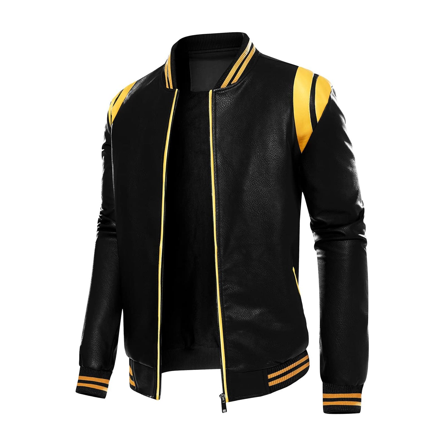 chuida Mens PU Faux Leather Motorcycle Bomber Jacket Stand Collar Fleece Windproof Lightweight Biker Racing Coats Outwear