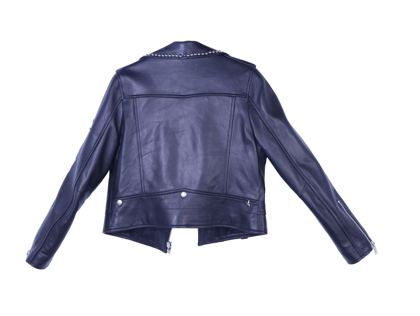 shamofeng Women Rivet Leather Coat Jacket Short Slim Genuine Leather Sheepskin Spring Fall Outfits Fashion Clothes Black L