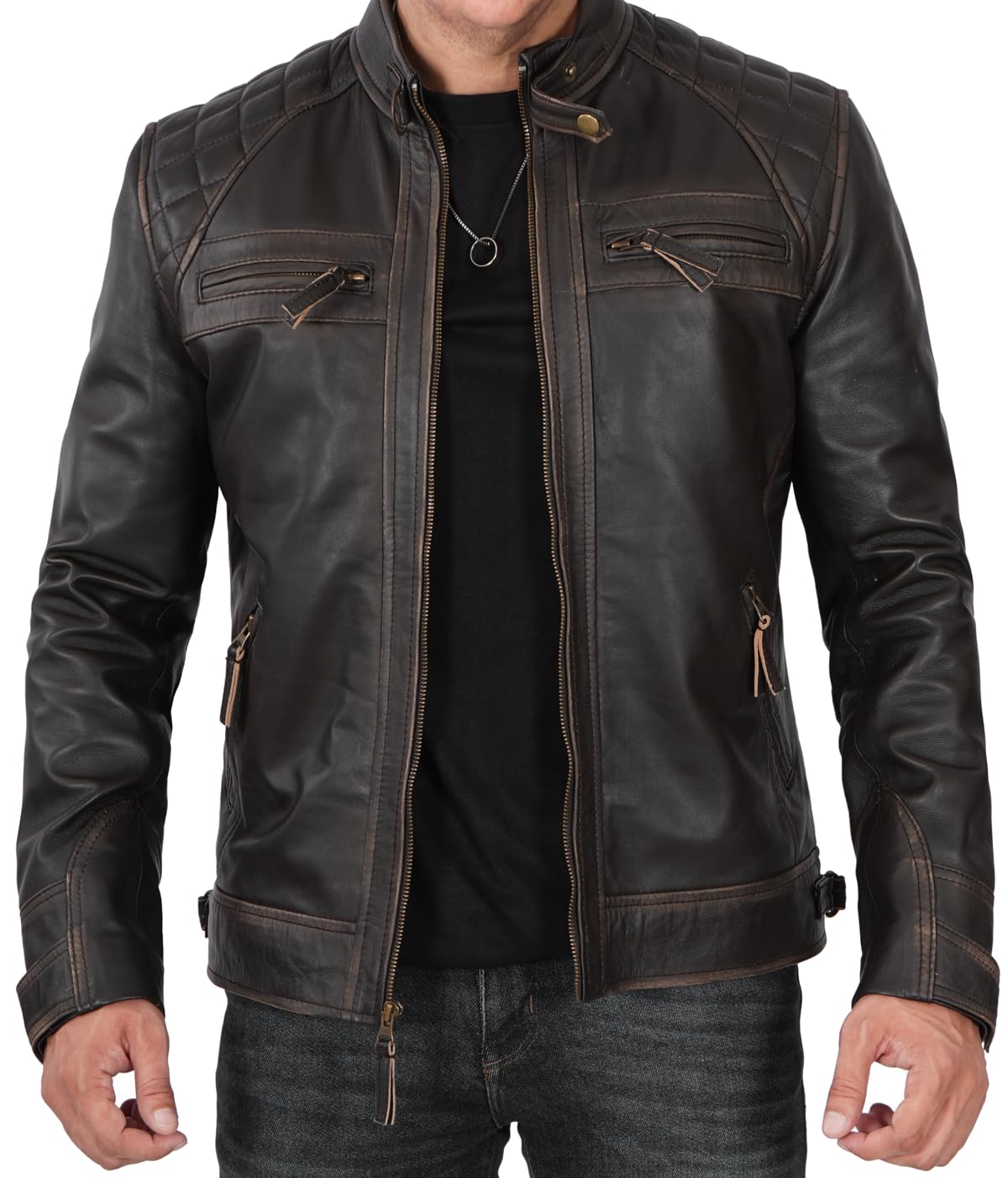 Blingsoul Vintage Leather Jacket Mens | [1100115] Claude, XL