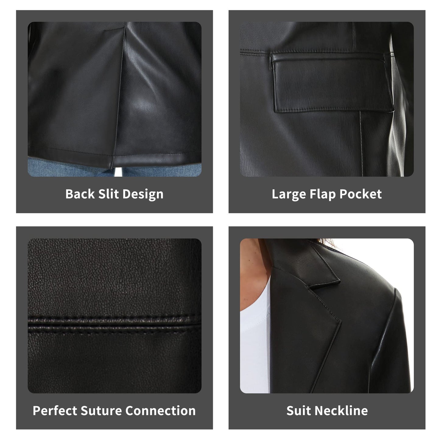 Fahsyee Women's Faux Leather Blazer Jackets Women, Black Motorcycle Oversized Moto Biker Coat Vegan Pleather Fashion Size S