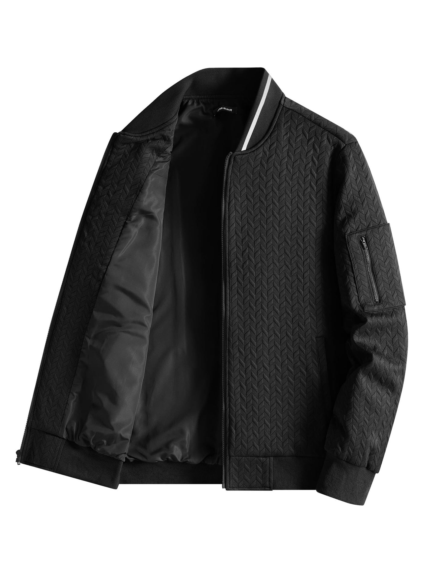JMIERR Men's Textured Full Zip Bomber Jacket Multi Pockets,Black,M