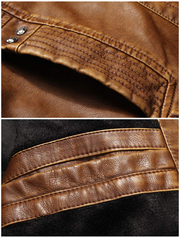 PASOK Men's Faux Leather Jacket Vintage Stand Collar Motorcycle PU Leather Outwear Coat Black L