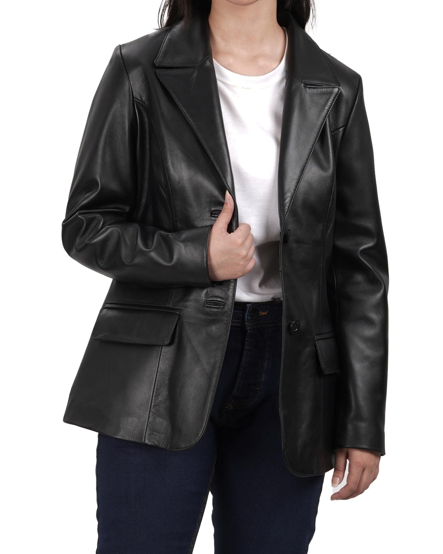 Decrum Black Leather Blazer Women - Blazer Jackets For Women | [1308964] Vcenza Black, L