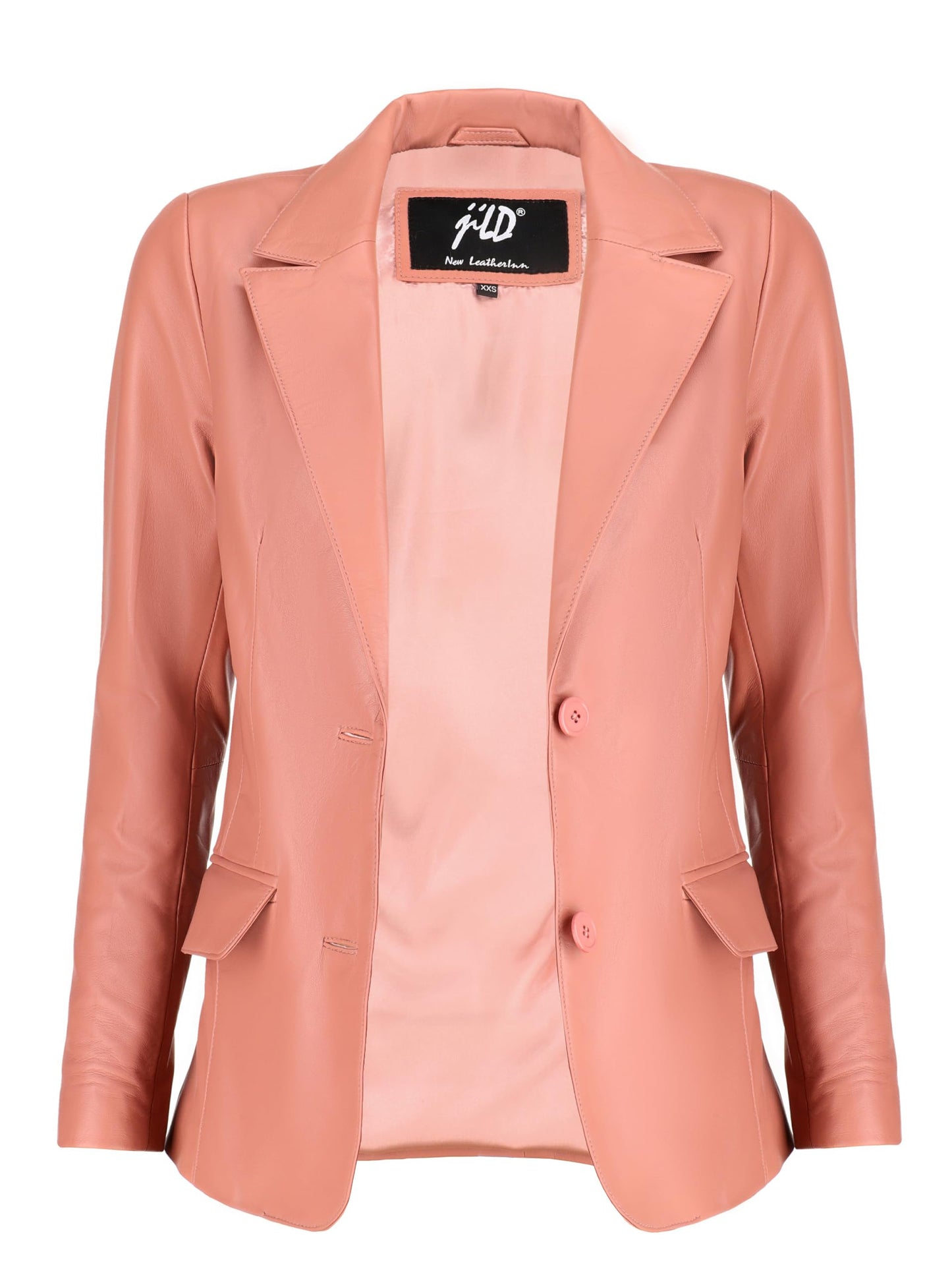 Jild Classic 2-Button Lambskin Leather Blazer Women - Casual Coat Long Sleeves Suit Style Leather Jacket Women (LC-PINK-L)