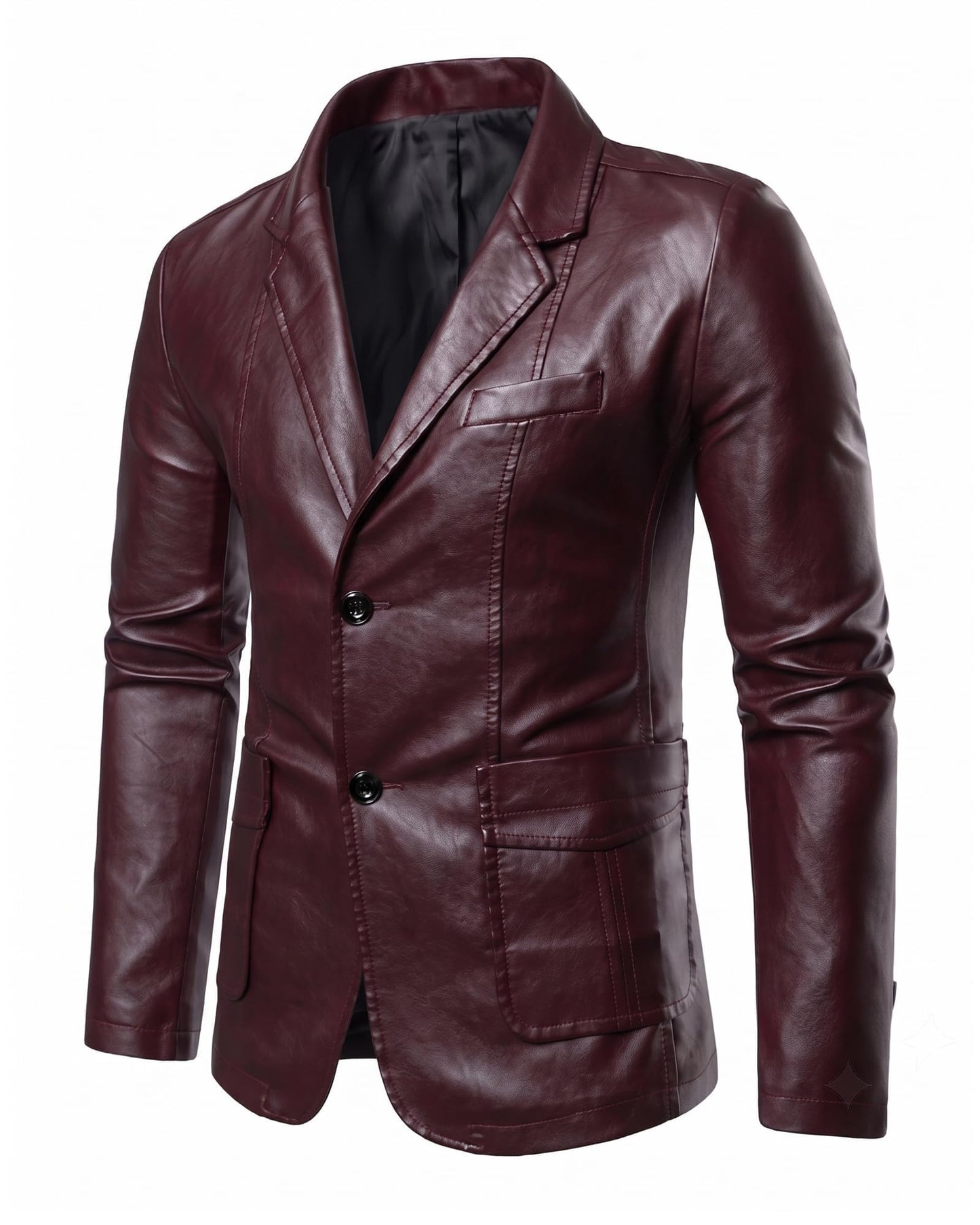 Arkgene Red Leather Jackets Men Faux Leather Blazer Button Closure Blazer L