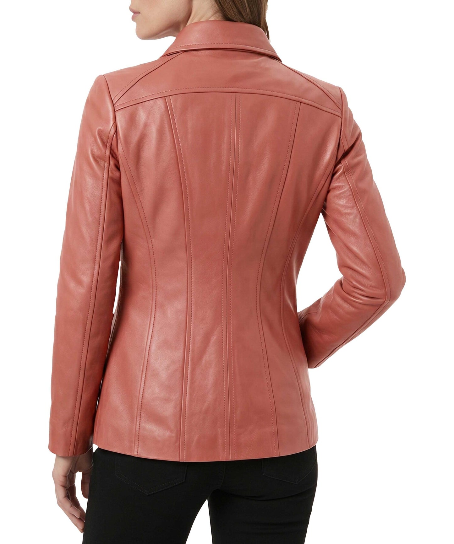 TRENDS GENESIS Pink Leather Car Coat Women Genuine Lambskin Long Leather Jacket Classic Outerwear XL