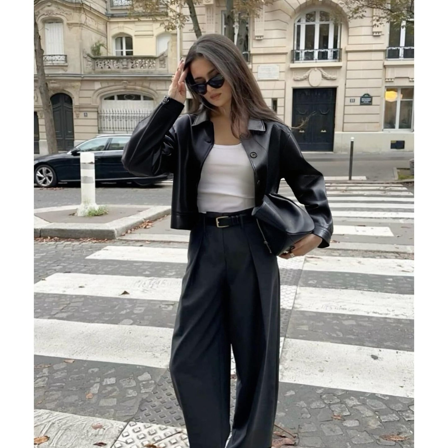 Muzly Womens Cropped Faux Leather Jacket Button Down Lightweight Bomber Motorcycle Jackets fall Fashion Coats 2025 Winter Outfits (Black,M)