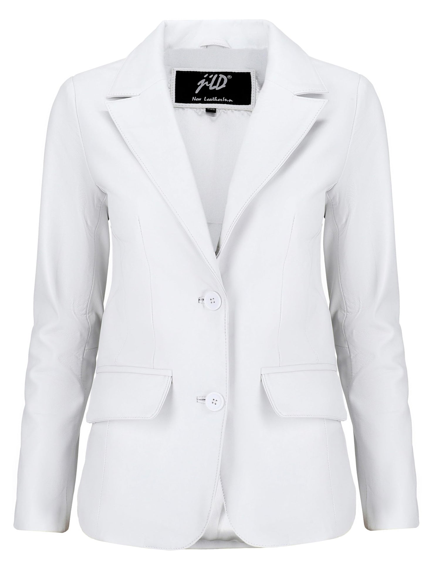 Jild Classic 2-Button Lambskin Leather Blazer Women - Casual Coat Long Sleeves Suit Style Leather Jacket Women (LC-Wht-3XL)