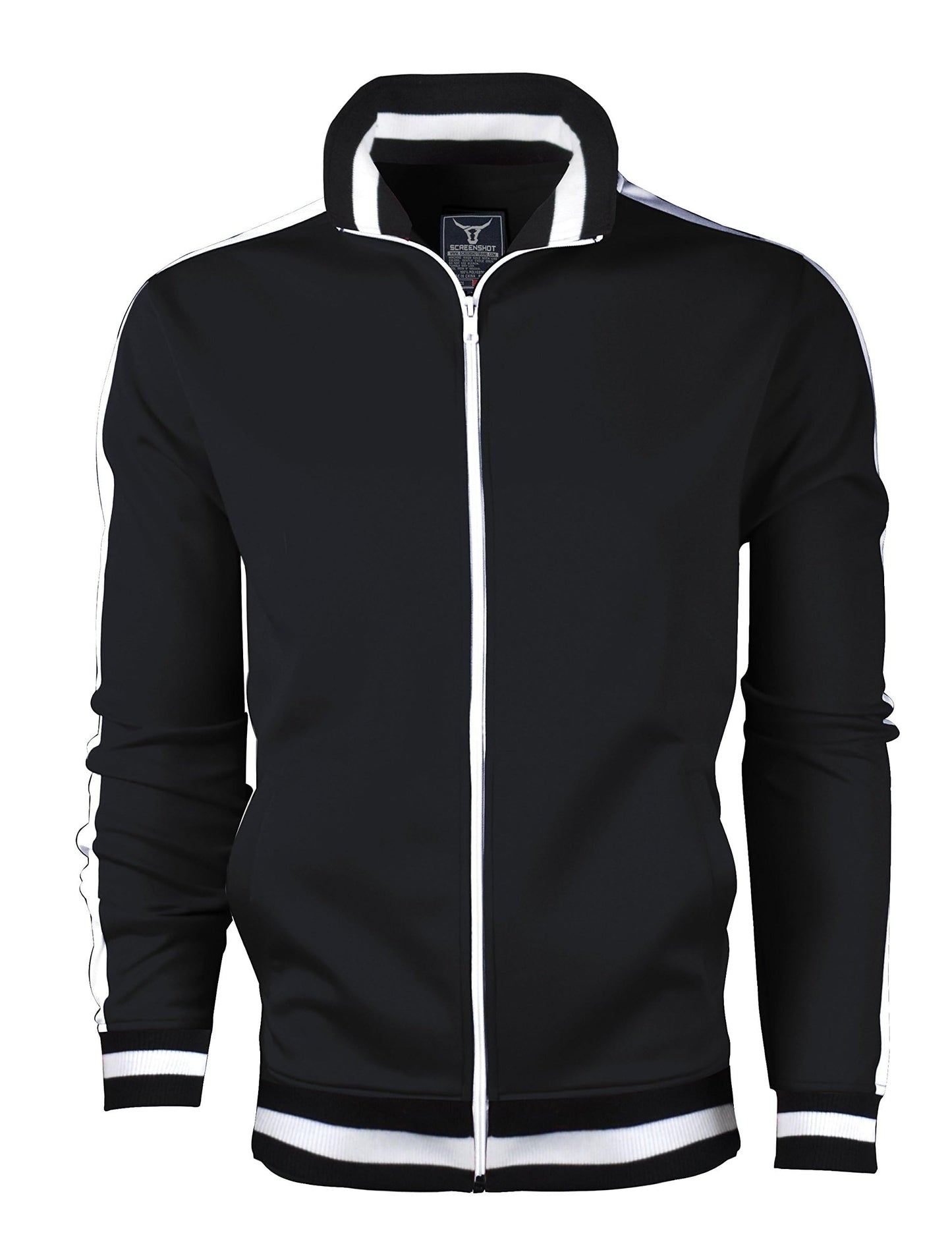 SCREENSHOT SCREENSHOTBRAND-51700 Mens Urban Hip Hop Premium Track Jacket - Slim Fit Side Taping Basic-Black-XLarge