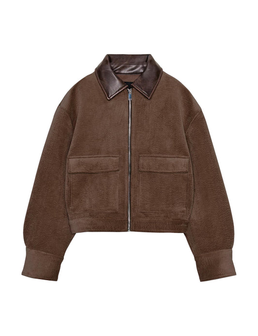 Silly Turtle Corduroy Jacket Women Utility Cropped Bomber Jacket Spring Color Block Work Out Fall Jackets(0633-Coffee-S)