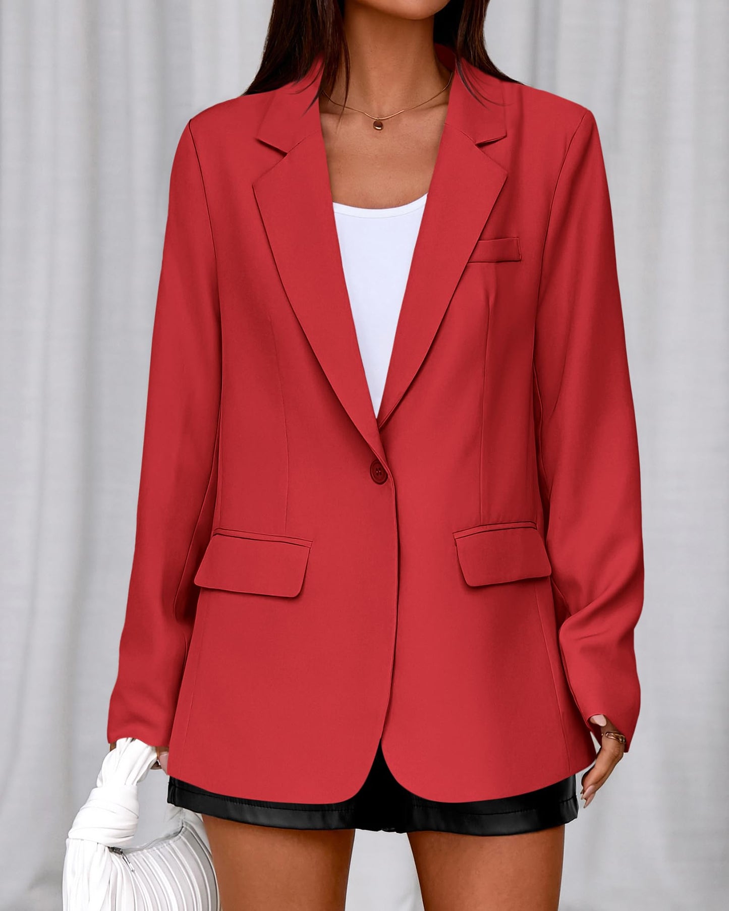 BTFBM Oversized Blazers for Women Business Casual,Red,L