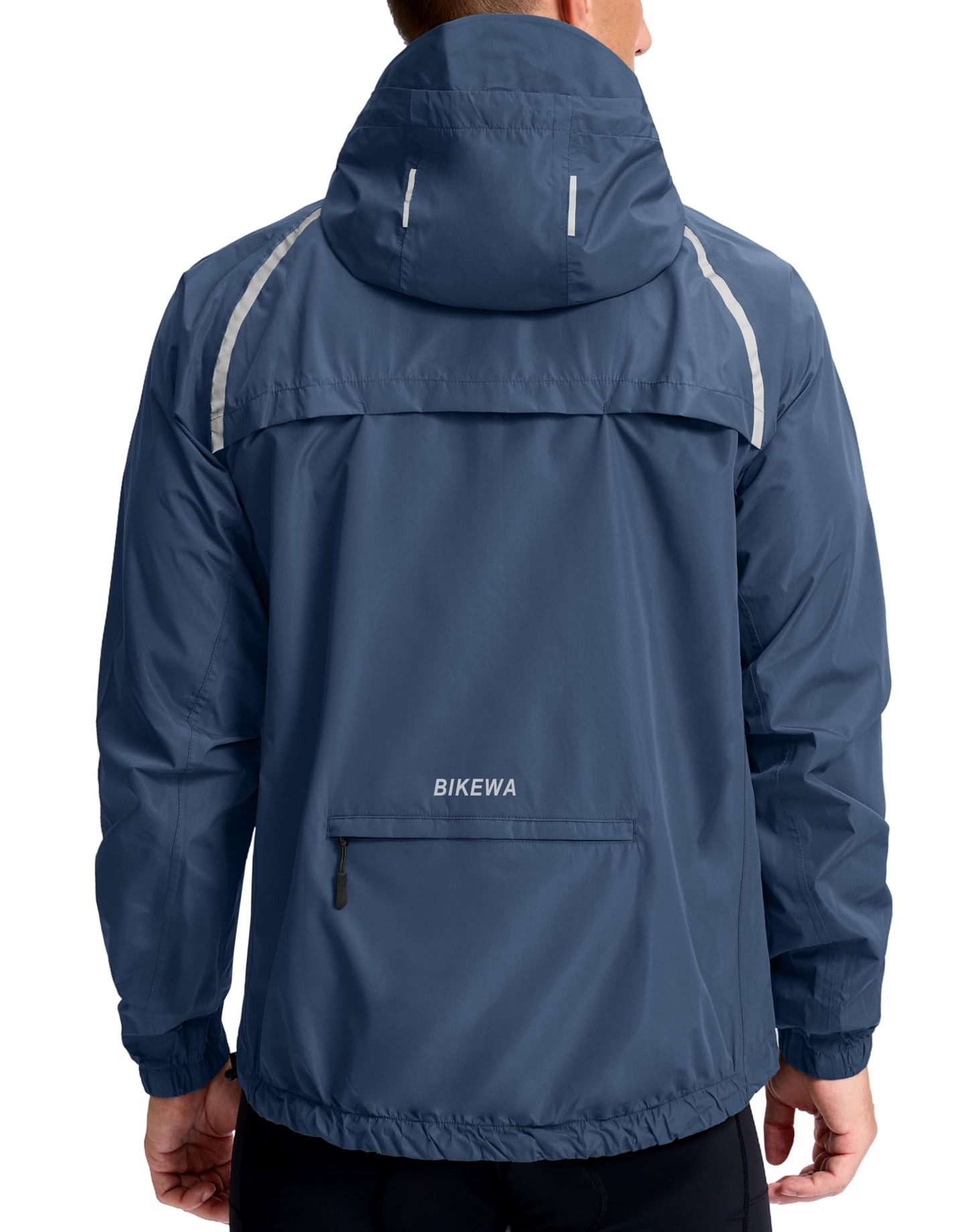 Bikewa Men's Cycling Rain Jackets Waterproof Running Bike Windbreaker Hooded Reflective Biking Windproof Bicycle Riding(Navy,L)