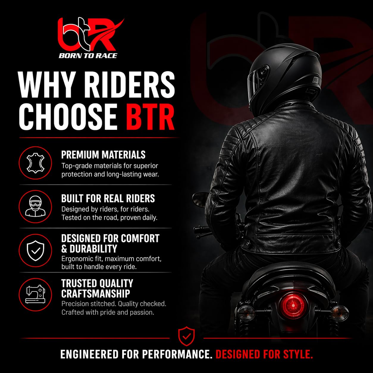 BTR BORN TO RACE Men's Motorbike Leather Jacket Distress Zip Up Bikers Riding Protection Motorcycle Leather Jackets (US, Alpha, Medium, Regular, Regular, Natural Black-Jacket)