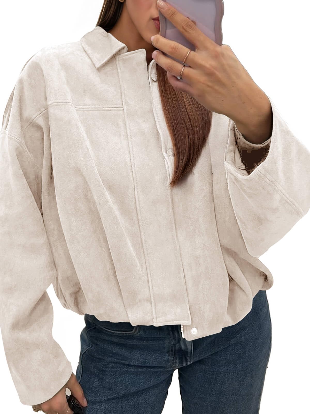 Cicy Bell Womens Faux Suede Bomber Jackets Oversized Cropped Zip Up Coats