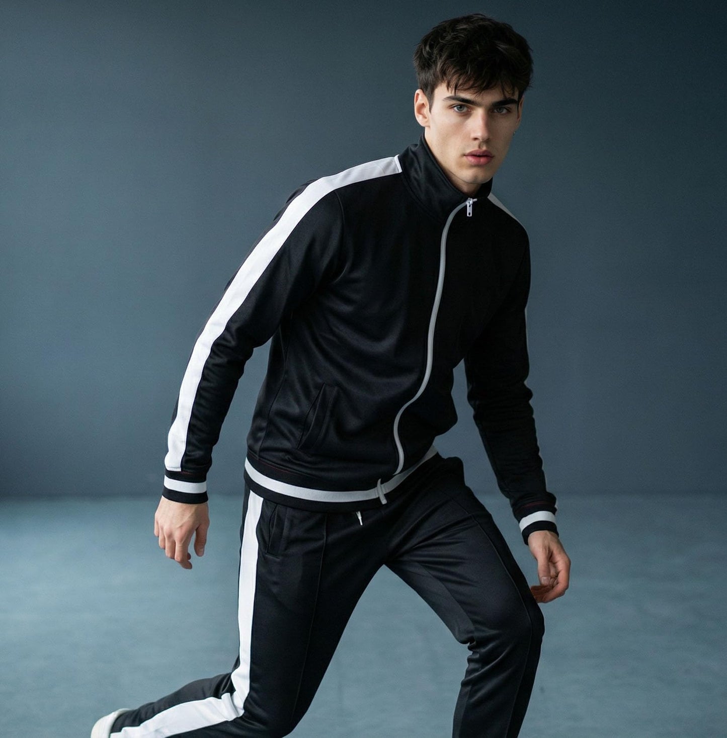 SCREENSHOT SCREENSHOTBRAND-51700 Mens Urban Hip Hop Premium Track Jacket - Slim Fit Side Taping Basic-Black-XLarge
