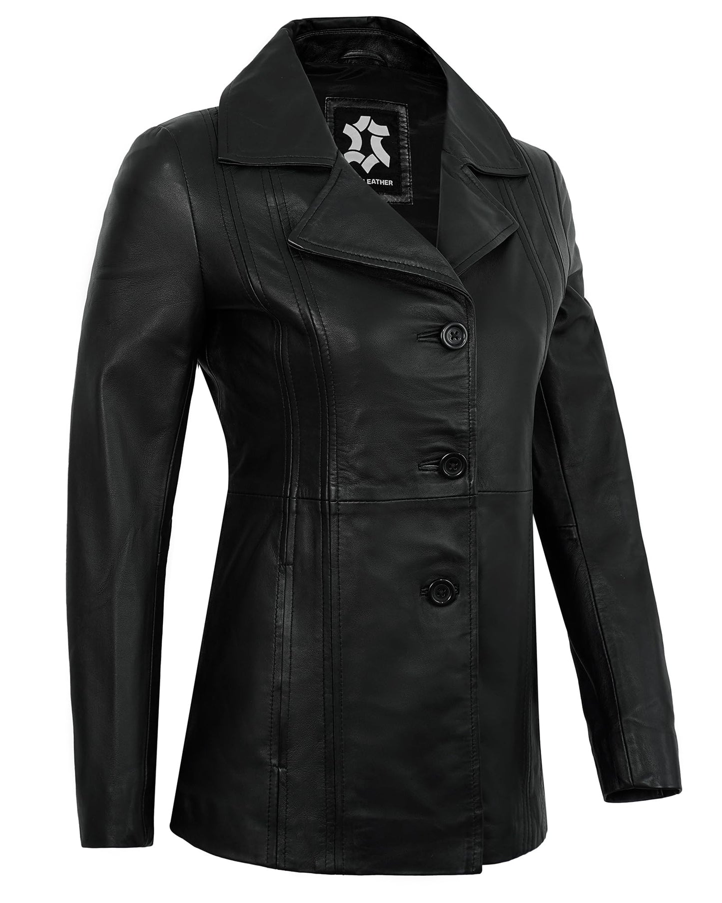UrbanFocal Womens Black Leather Blazer - Real Lambskin Outerwear Leather Jacket Women | [101011202] Bitonto Black, S
