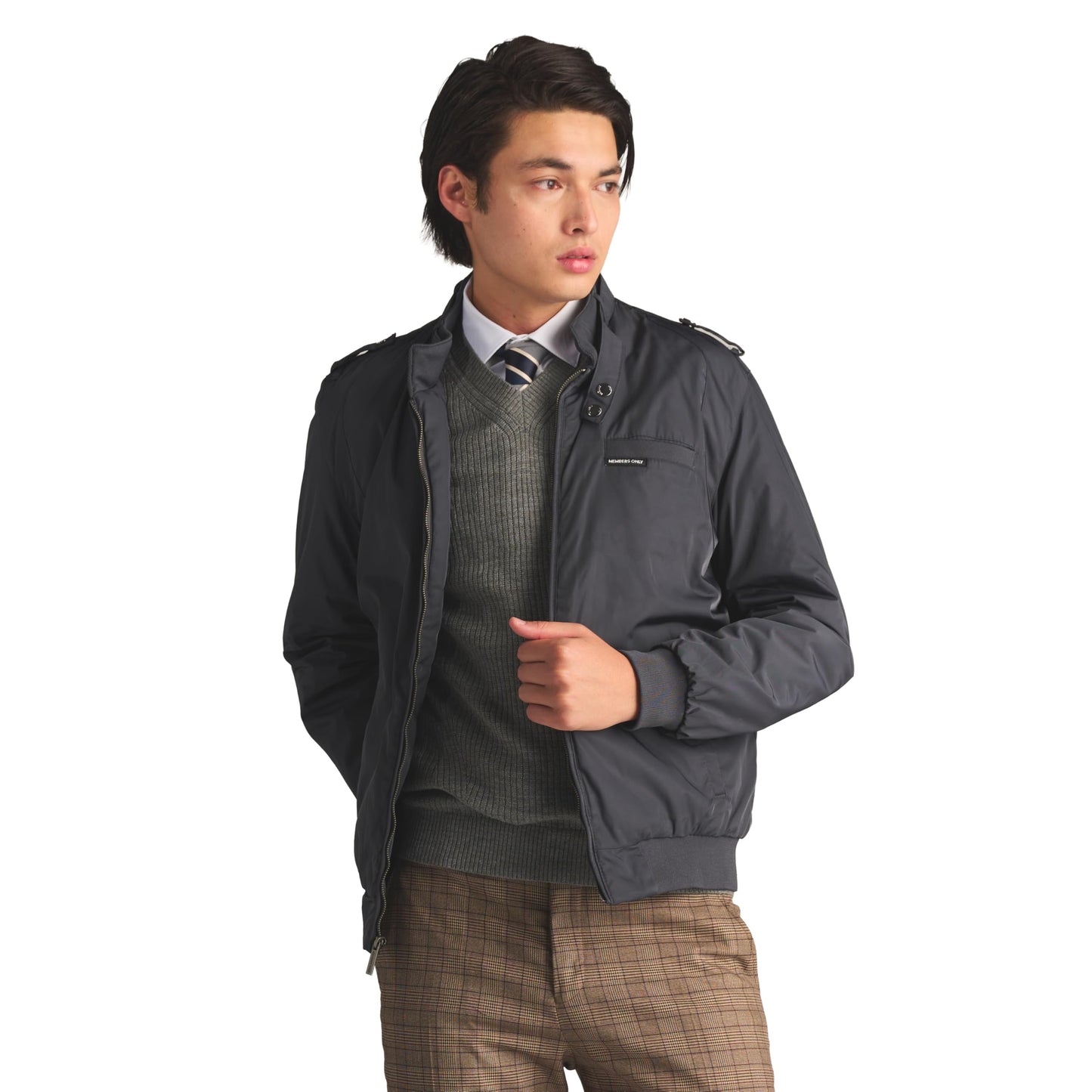 Members Only Men's Iconic Racer Quilted Lining & Slim Fit Jacket (Charcoal, Small)
