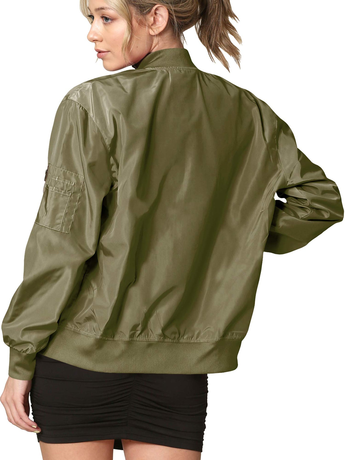 LL WJC2157 Women's Classic Lightweight Jacket Multi Pocket Windbreaker Bomber Jacket M Olive