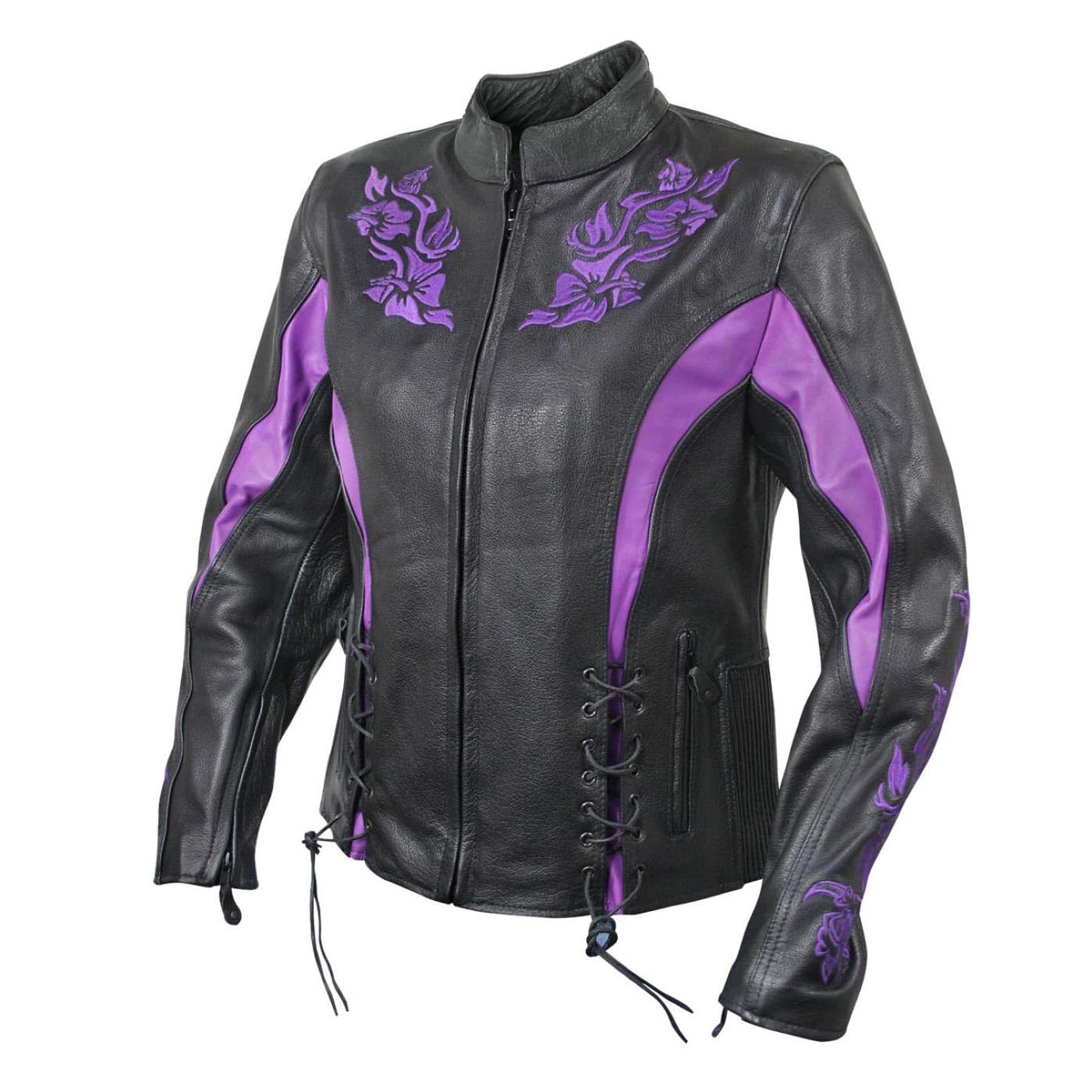 Milwaukee Leather LKL27002 Women's Premium Black and Purple Leather Embroidered Jacket with CE Armor Protection - X-Large