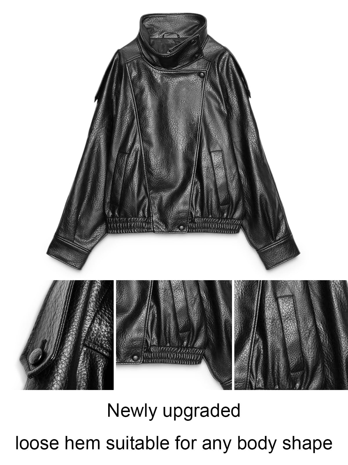 RANTAR Leather Jacket Women Black Motorcycle Biker Jacket Asymmetric Zipper Classic Outerwear Coat for Women(Black,L)