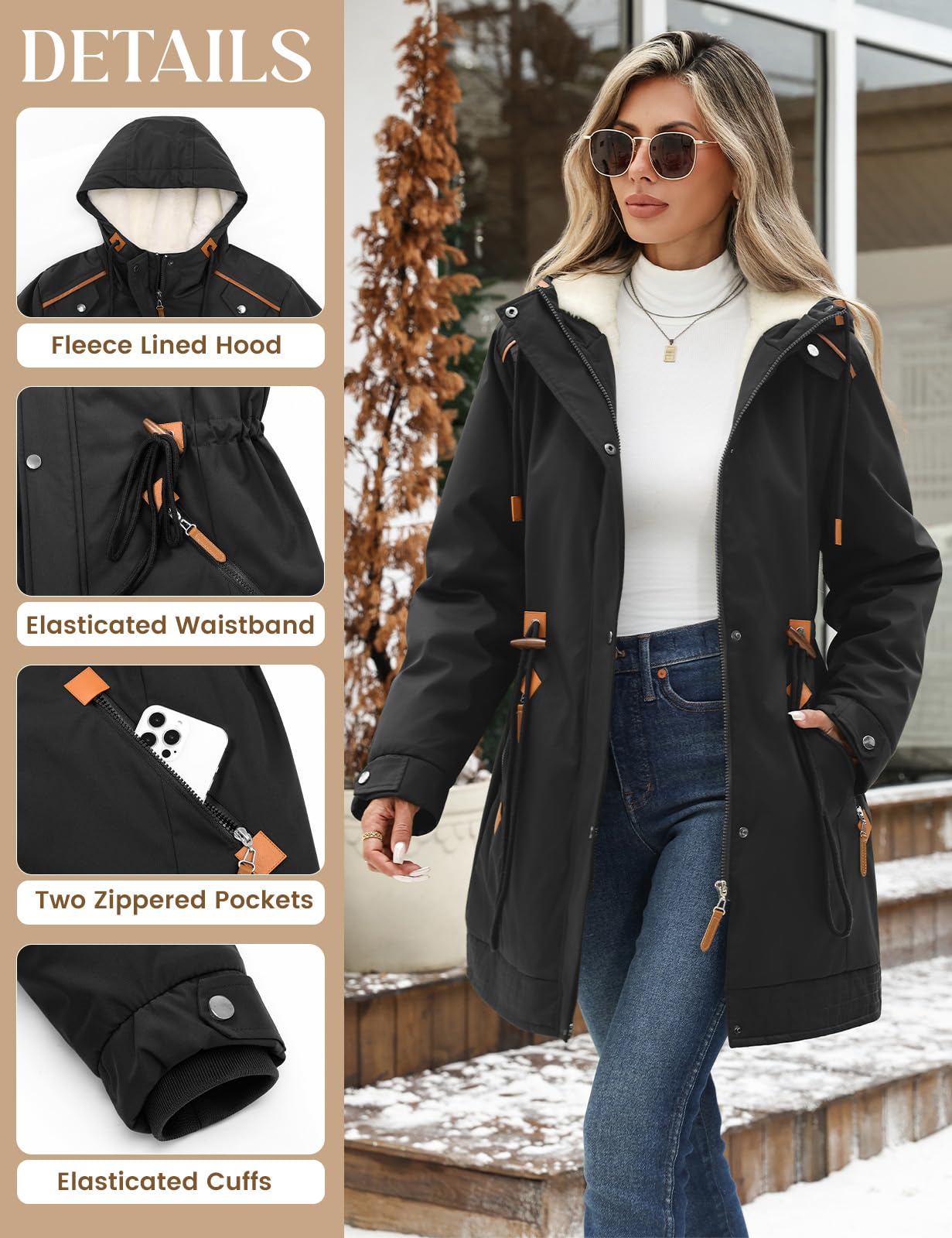 HEEKPEK Women's Winter Coats Thicken Soft Fleece Lined Parka Jacket Hooded Warm Coat Outerwear with Pockets Overcoat Snow (Black,Large)