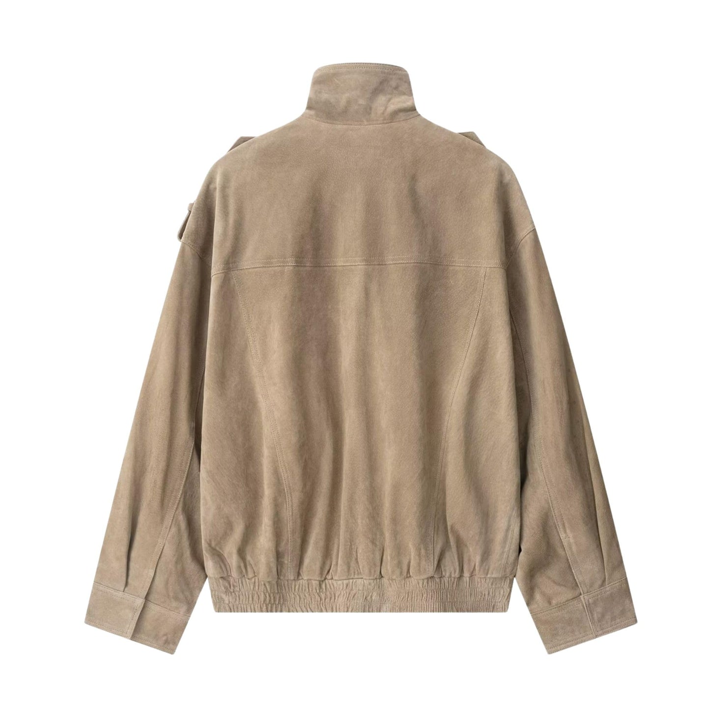 FindThy Women’s Suede Leather Jacket Vintage High Collar Long Sleeve Zip Up Oversized Outerwear Coat with Pockets(4196-Khaki-L-LB)