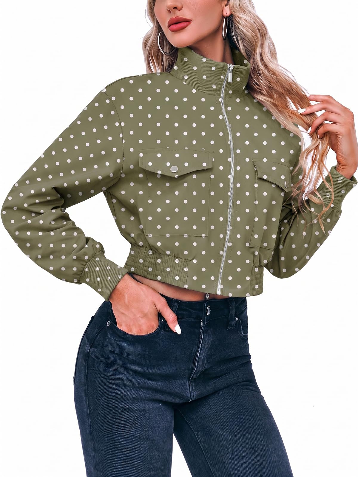 Fisoew Women's Cropped Bomber Jackets Lightweight Zip Up Short Coats