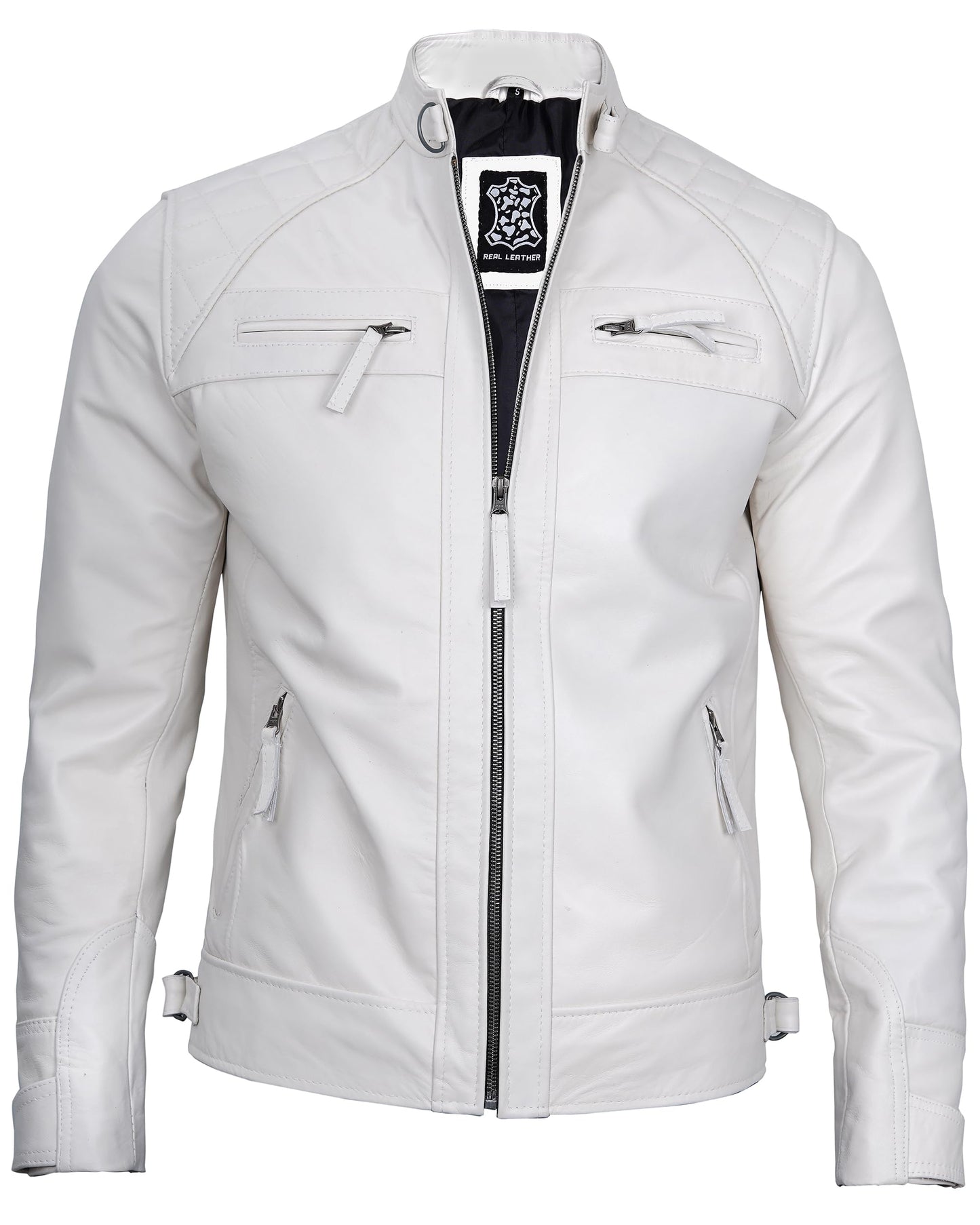 Decrum Cafe Racer Leather Jacket - Men Leather Jackets | [1123983] D1 White M