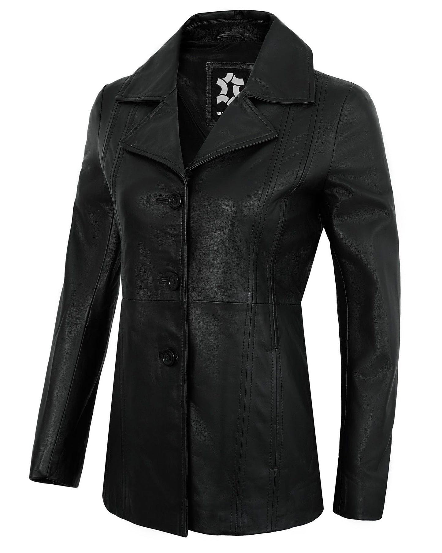 UrbanFocal Womens Black Leather Blazer - Real Lambskin Outerwear Leather Jacket Women | [101011202] Bitonto Black, S