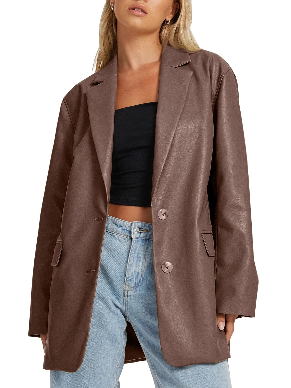AUTOMET Womens Leather Jackets Faux Coats Bomber Outfit Fall 2026 Brown L