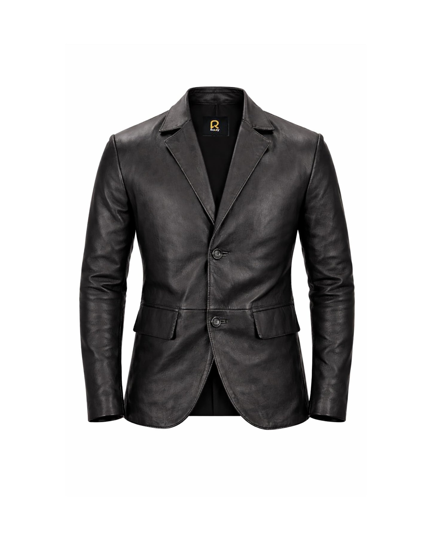 Rauly Real Lambskin Leather Blazer Men Notched Collar Button Closure Front Casual Mens Leather Coat