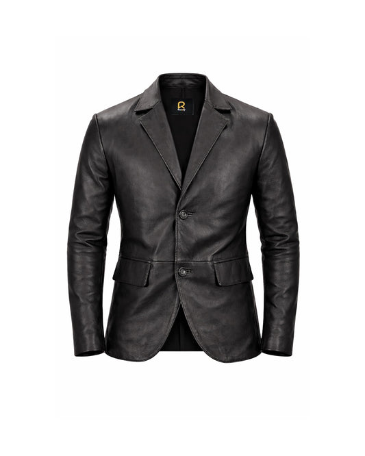 Rauly Real Lambskin Leather Blazer Men Notched Collar Button Closure Front Casual Mens Leather Coat
