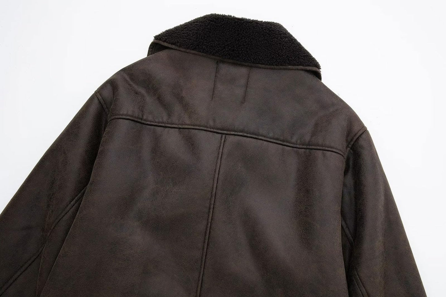 loveimgs Women Thicken Sherpa Lined Faux Suede Jacket Oversized Leather Coat Shearling Fleece Moto Jacket Biker Winter Overcoat (Medium, Brown)