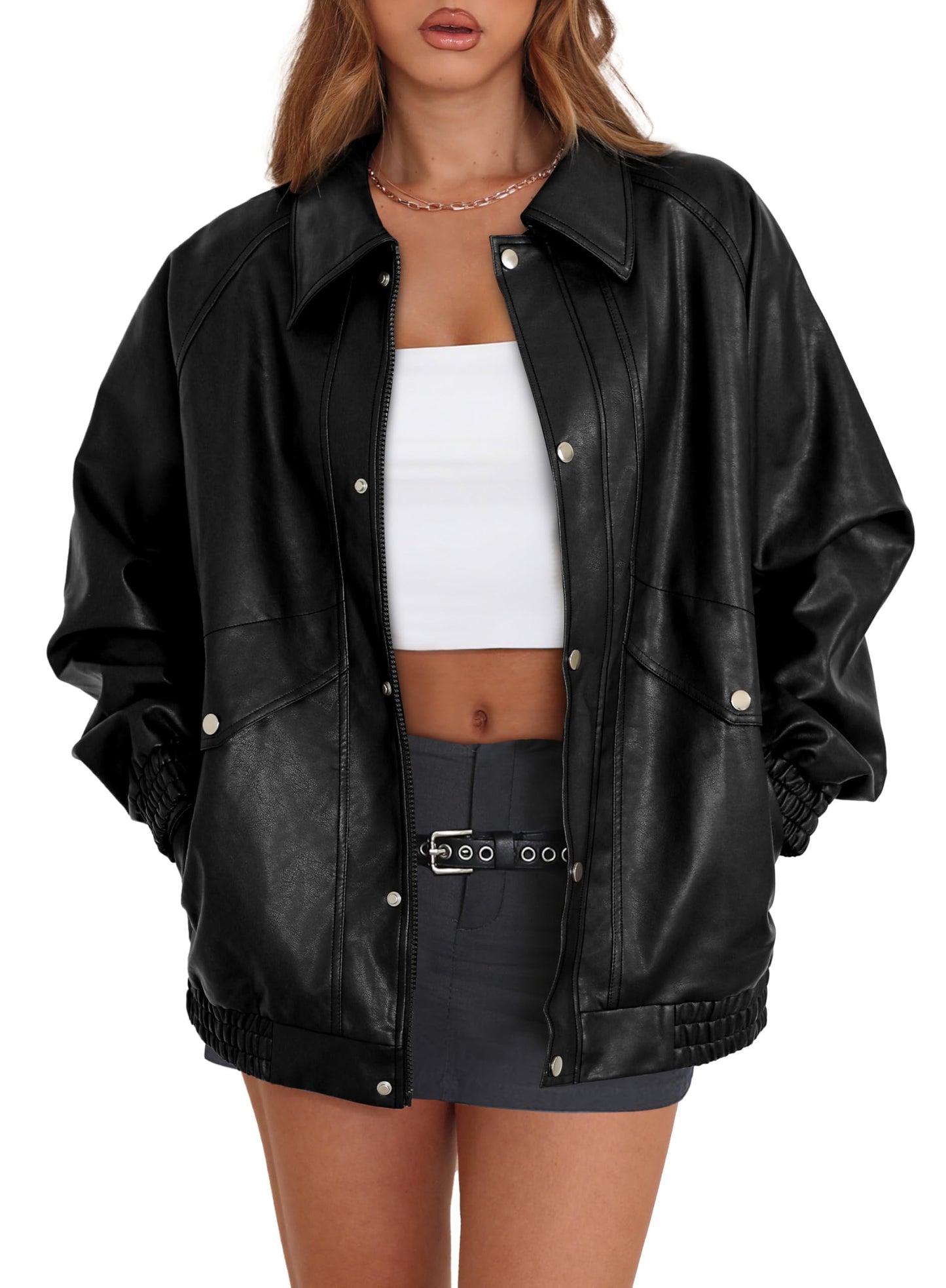 XIEERDUO Motorcycle Jacket for Women Winter Coats Faux Leather Plus Size Fall Clothes Cute Thanksgiving Western Outfits Womens Fashion Y2K Clothing Black L