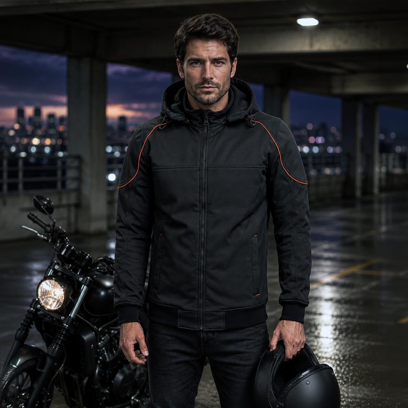 Milwaukee Leather MPM1764 Men's Black Soft Shell CE Armored Motorcycle Racing Style Hoodie Jacket w/Detachable Hood - Large