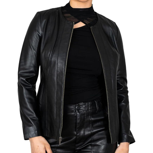BRICK LANE Timeless Design Leather Jacket for Women | Genuine Lamb Nappa Leather Jacket (US, Alpha, Small, Regular, Regular, Black)