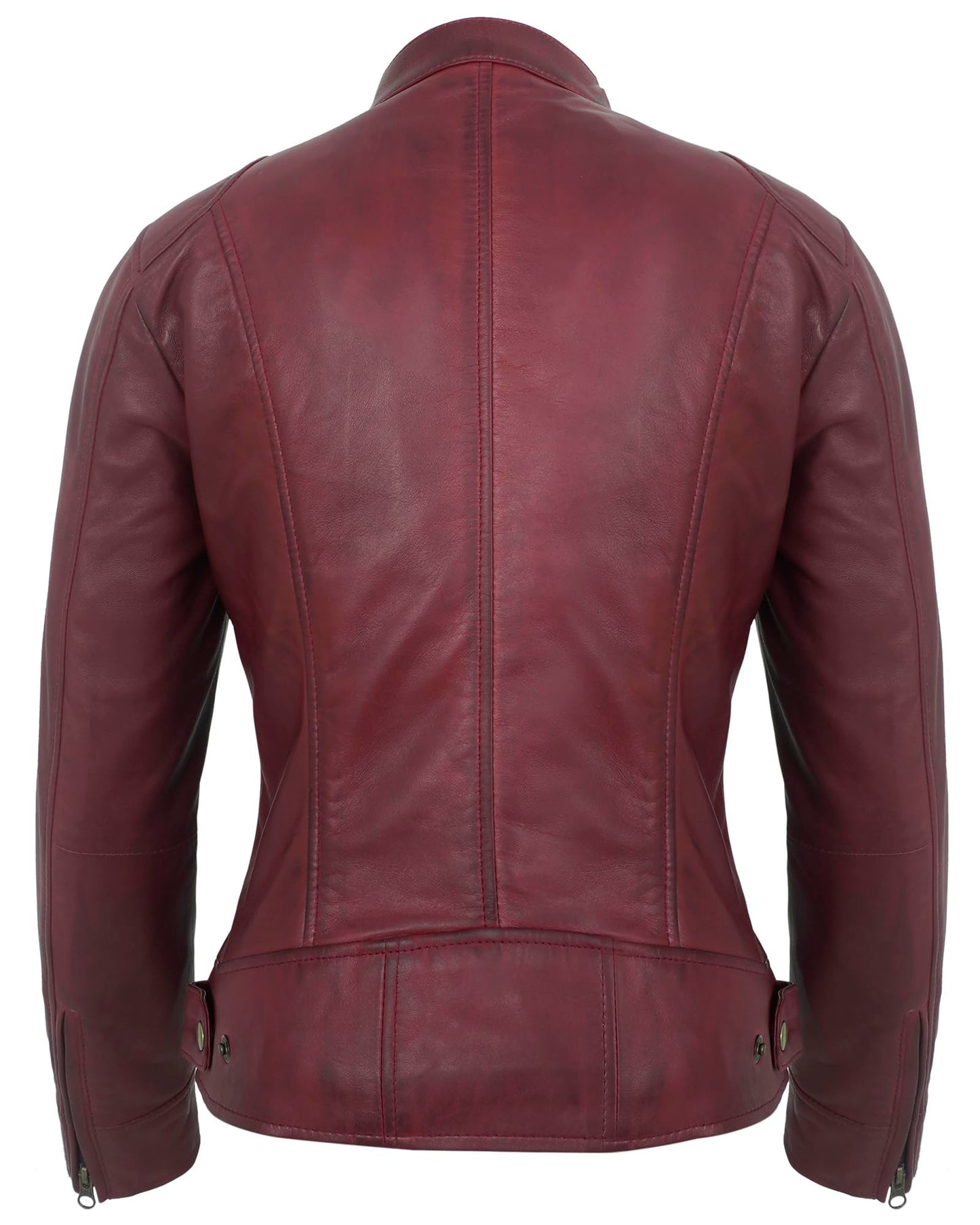 UrbanFocal Maroon Leather Jacket Women - Real Lambskin Biker Leather Jacket Women | [101007903] Maroon Ddge, M