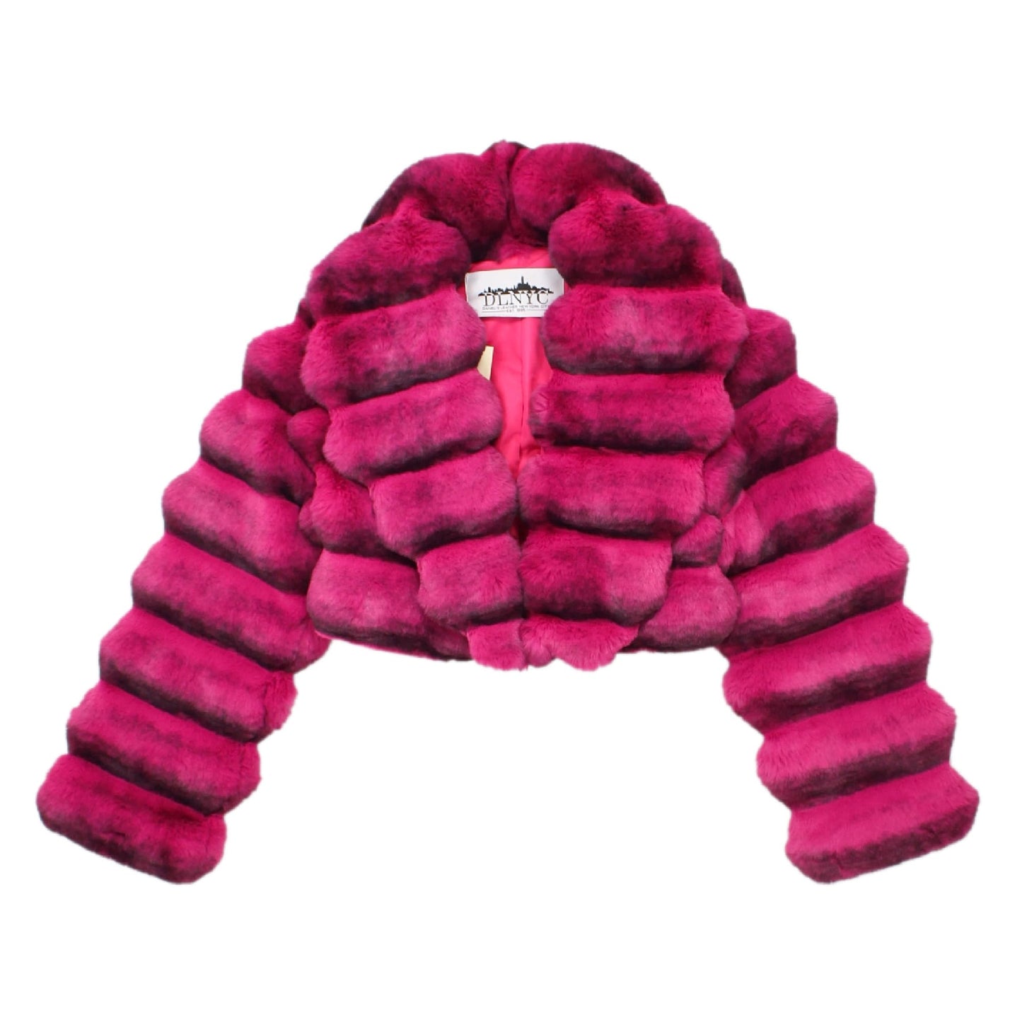 DLNYC - Luxury Chinchilla Faux Fur Jacket for Women, Cropped Puffer Style, Puffer Style, Women's Winter Outerwear (US, Alpha, Medium, Regular, Regular, Pink)