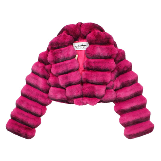 DLNYC - Luxury Chinchilla Faux Fur Jacket for Women, Cropped Puffer Style, Puffer Style, Women's Winter Outerwear (US, Alpha, Medium, Regular, Regular, Pink)