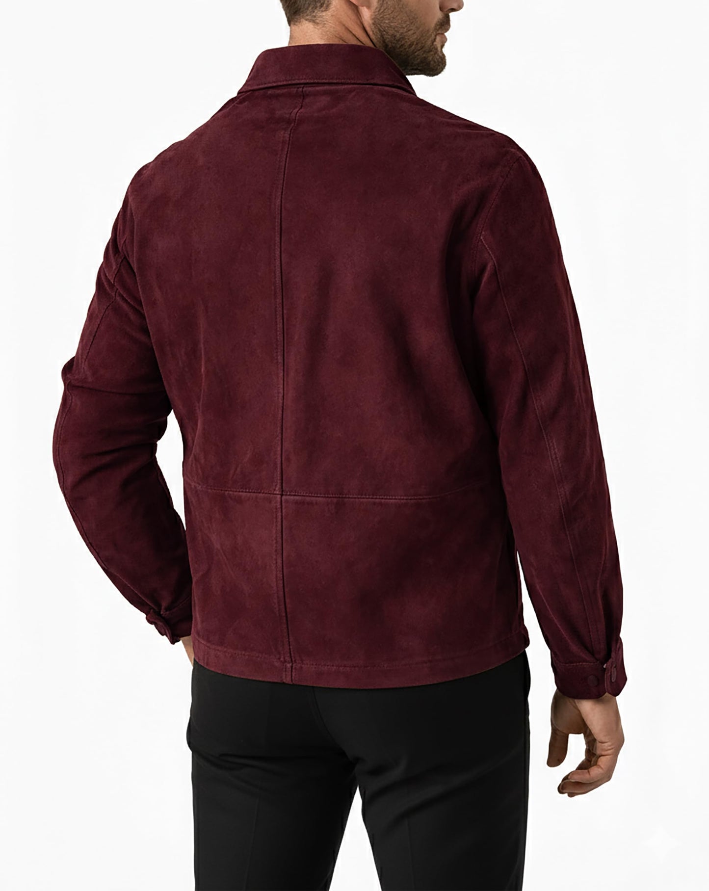 LP-FACON Mens Classic Maroon Suede Leather Jacket Shirt Style - Western Trucker Casual Cowboy Suede Leather Jacket 2XL