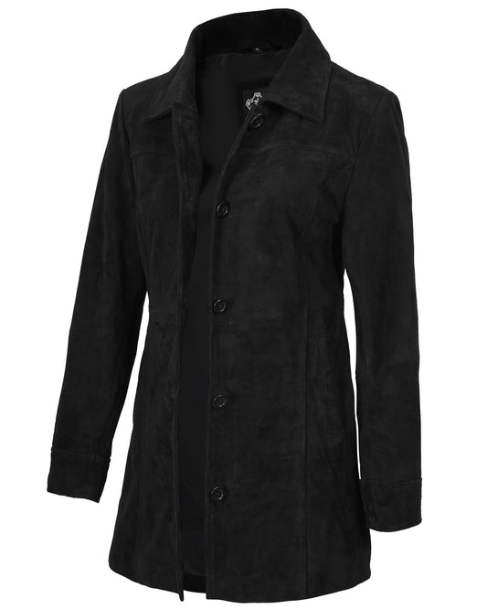 Decrum Women Leather Jacket - Leather Coat Suede Women | [1328874] Kands Suede Blck, L