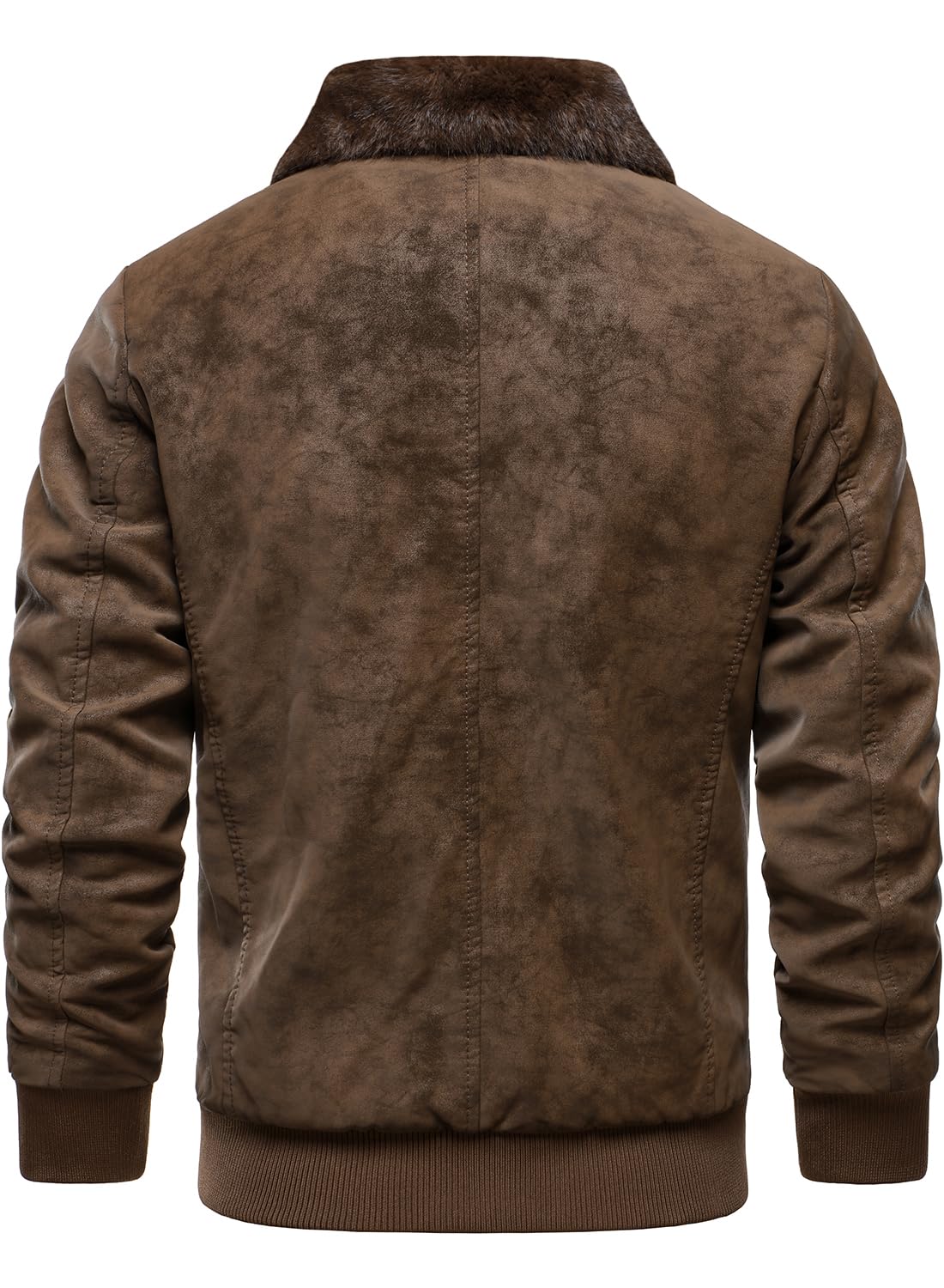 HOOD CREW Men’s Faux Fur Flight Bomber Jacket Vintage Winter Coats Fleece Lined Leather Jackets Brown L