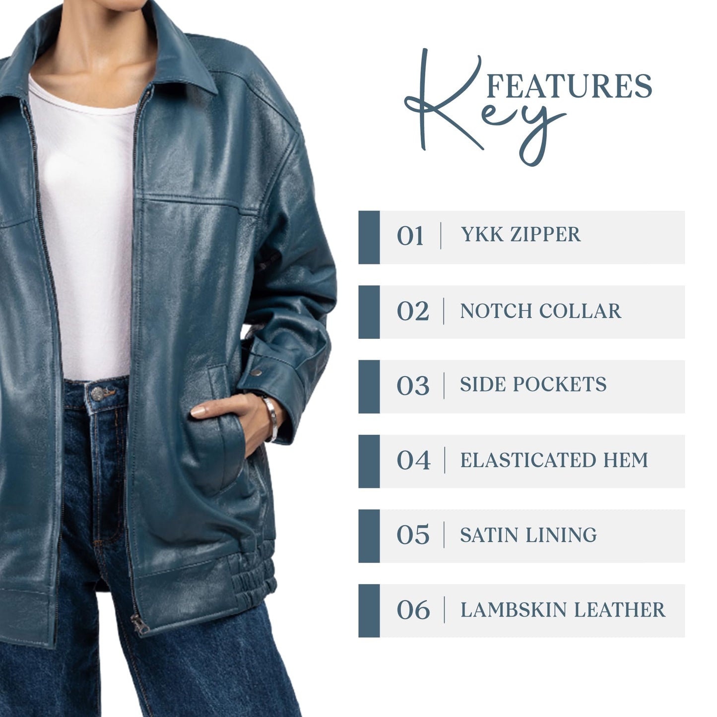 Jild Oversized Leather Jacket Women - Lambskin Leather Fall Jacket for Womens Fashion Plus Size Outfits (OSW-Blue-L)