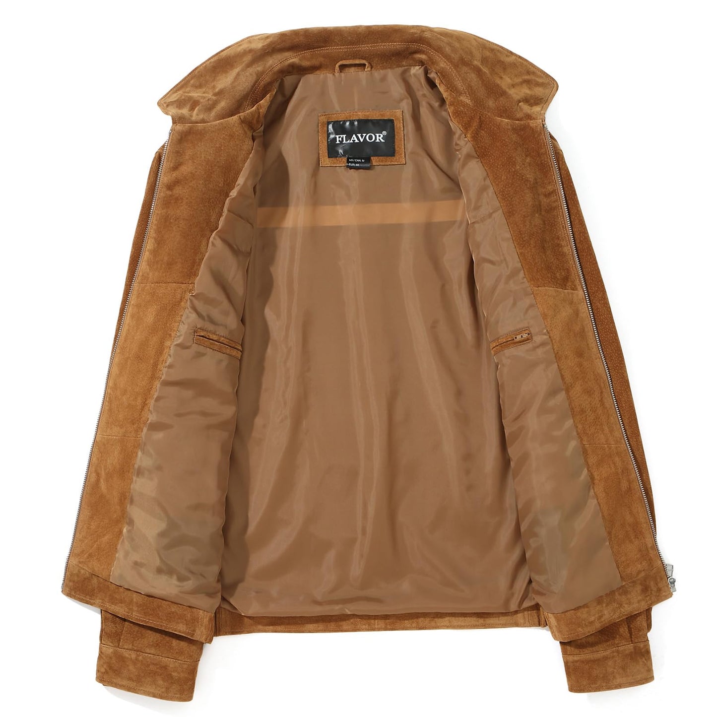 FLAVOR Men's Suede Leather Bomber Jacket Casual Coat for Men (Medium, Brown)