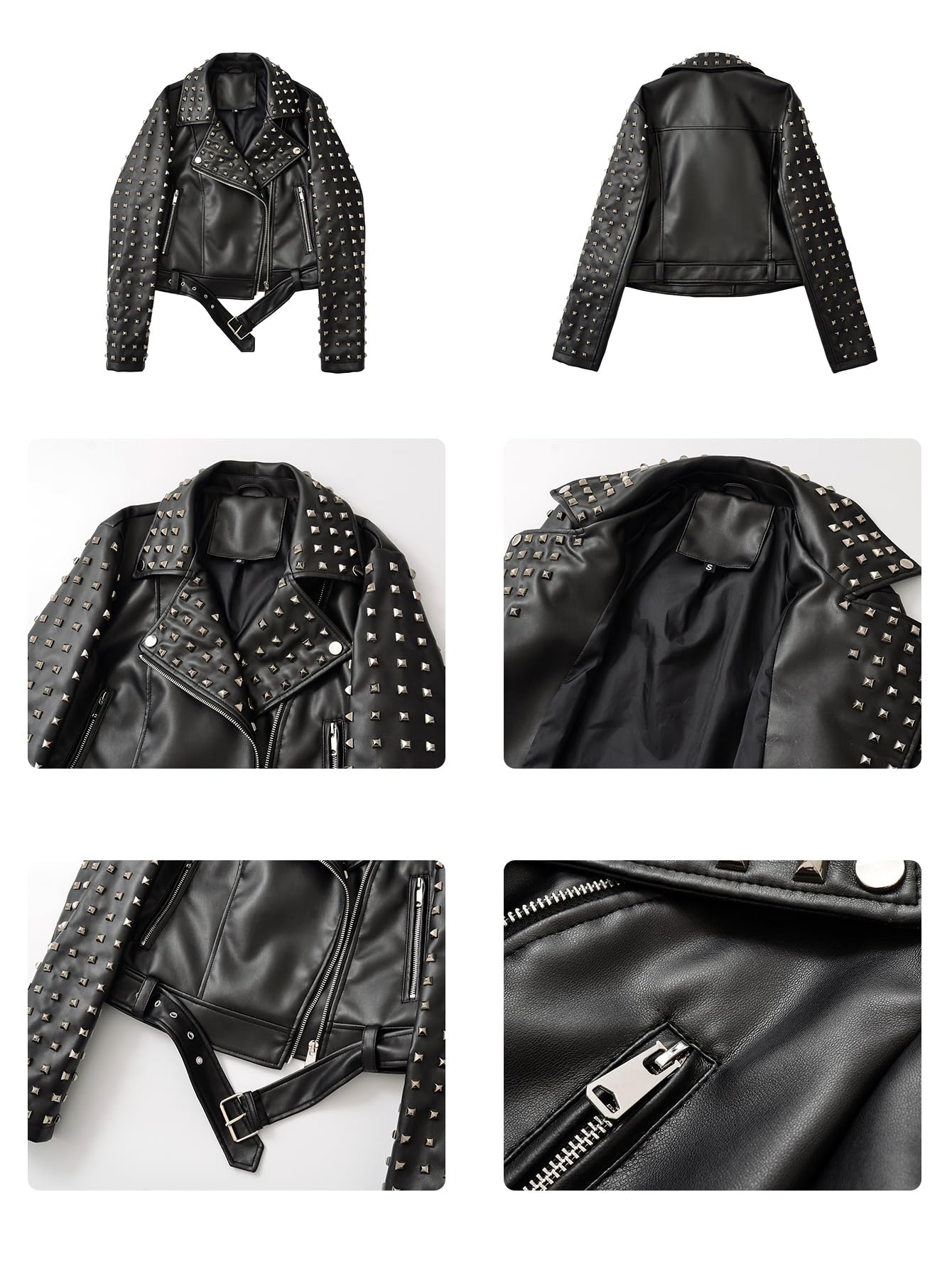 LY VAREY LIN Women Punk Faux Leather Rivet Studded Moto PU Jacket Motorcycle Streetwear Coat